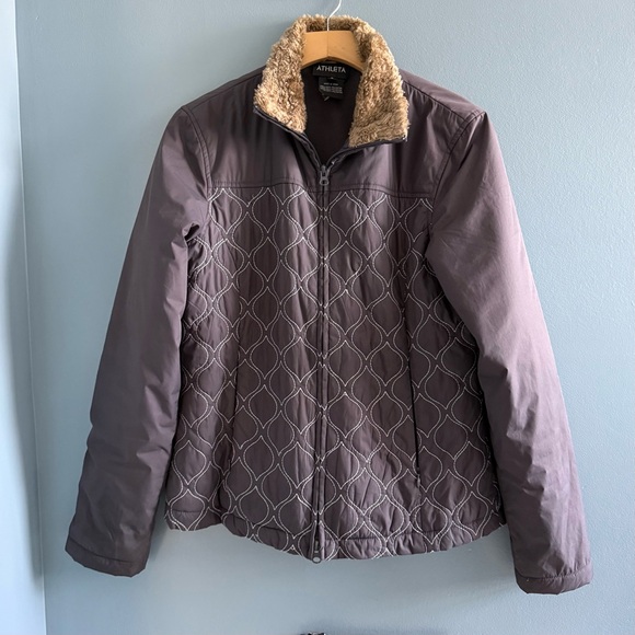Athleta Quilted Faux Fur Collar Zip Up Jacket - Picture 1 of 6